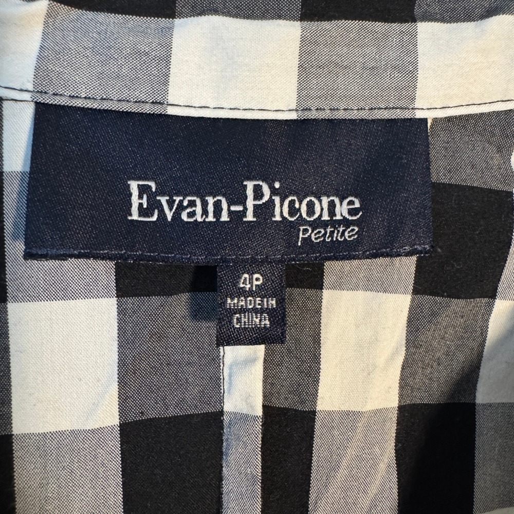 Evan-Picone Petite Black White Gingham Checkers Button Front Tie Back Dress 4P - Picture 3 of 7